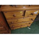 HONEY PINE CHEST OF TWO SHORT OVER THREE LONG DRAWERS.