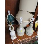 FIVE ASSORTED TABLE LAMPS AND FOUR LAMP SHADES.