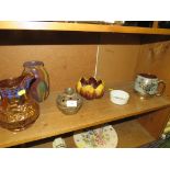 CANADIAN FLUTED POTTERY BOWL, LUSTRE JUG, SADLER SILVERED JUG AND OTHER POTTERY (ONE SHELF)