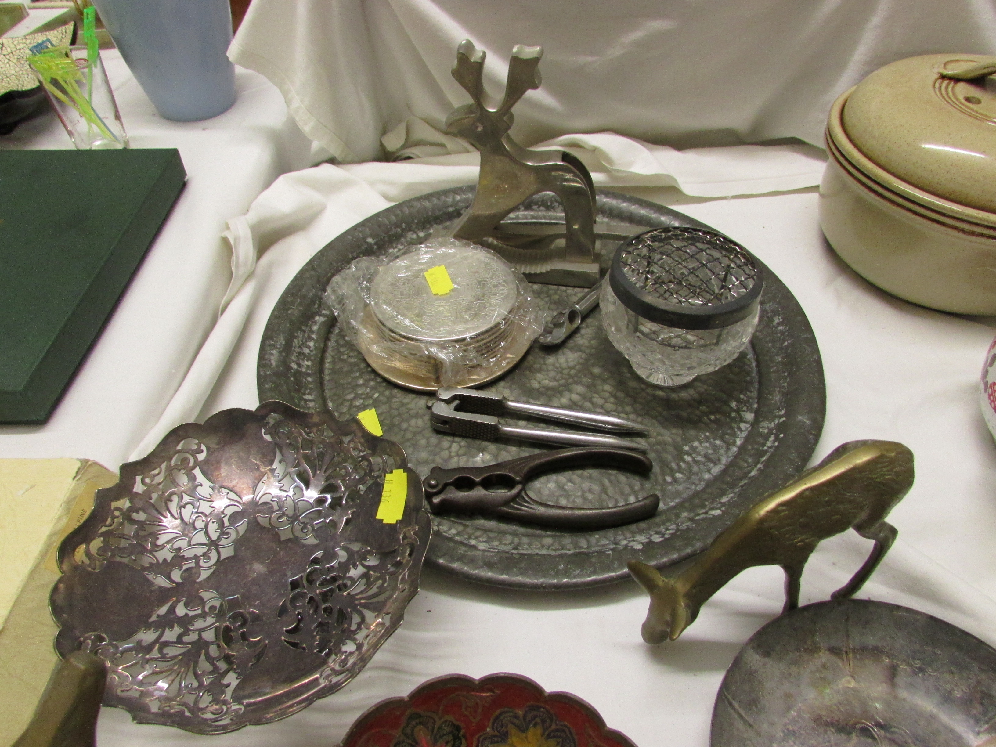 PLANISHED PEWTER TRAY, SILVER-PLATED BOWL ON FOOT, ASSORTED CUTLERY AND OTHER METAL WARE - Image 2 of 3