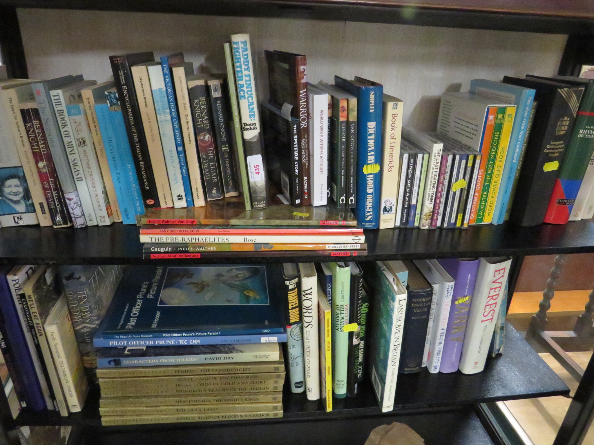 TWO SHELVES OF FICTION BOOKS AND SMALL AMOUNT OF CDS
