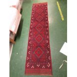 RED GROUND PATTERNED MESHWANI RUNNER WITH TWO MARGINS AND FIVE MEDALLIONS (255 X 61 CM)
