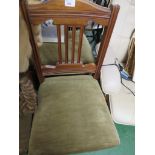 SET OF FOUR RED WALNUT DINNING CHAIRS WITH GREEN UPHOLSTERED SEATS