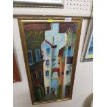 FRAMED ACRYLIC ON BOARD MEDITERRANEAN STREET SCENE