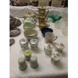 STONE WARE AND CHINA ITEMS INCLUDING DENBY COFFEE POT, ROYAL WORCESTER EGG CODDLERS AND OTHER ITEMS