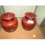 PAIR OF LACQUERED FAR EASTERN LIDDED POTS