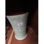 Pale green glazed Denby flared vase with raised decoration.