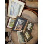 FRAMED AND GLAZED WATERCOLOURS OF WOODLAND SCENES AND OTHER FRAMED PICTURES.