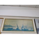 FRAMED PRINT ON BOARD OF BOATS.