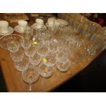 GLASSWARE INCLUDING CUT GLASS DRINKING VESSELS, VASES, BOWL.