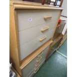 THREE WOOD VENEER AND MELAMINE CHESTS OF DRAWERS