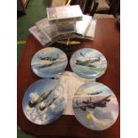 BRASS MODEL OF A SPITFIRE, FOUR COALPORT REACH FOR THE SKY COLLECTORS PLATES AND SMALL QUANTITY OF