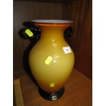 Coloured glass two-handled vase