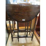 STAINED OAK DROP LEAF SIDE TABLE WITH SINGLE DRAWER