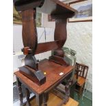 NEST OF TWO OAK OCCASIONAL TABLES TOGETHER WITH A PINE TRESTLE STOOL