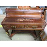 19TH CENTURY ROSEWOOD VENEER DESK WITH BONE INLAY AND STRINGING, DOMED LID REVEALS COMPARTMENTED