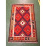 BROWN GROUND RECTANGULAR MAIMANA KILIM RUG WITH GEOMETRIC PATTERN (128 X 81 CM)