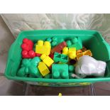 TUB OF PLASTIC MEGA BLOCKS.