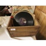 SMALL SELECTION OF 78 RPM RECORDS IN A RUSTIC PINE BOX.