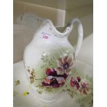 FLORAL DECORATED CHINA TOILET BOWL AND JUG, TOGETHER WITH ONE OTHER WHITE BOWL.