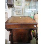 MAHOGANY AND WALNUT 19TH CENTURY DAVENPORT DESK, THE INTERIOR LINED WITH BIRDSEYE MAPLE, PEN