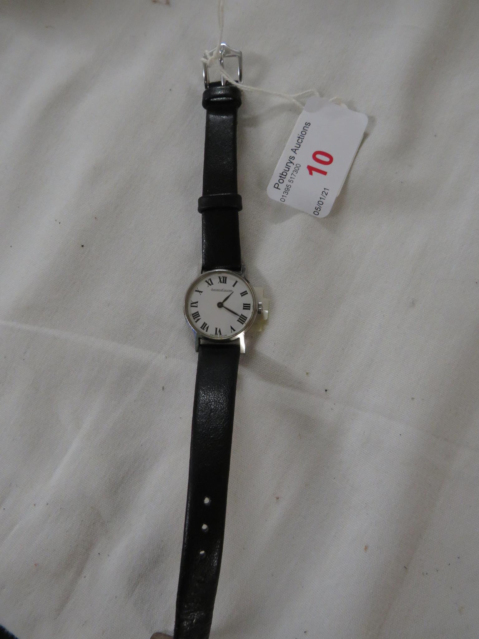 Ladies stainless steel mechanical wristwatch, dial signed Jaeger Le Coultre, back of case stamped