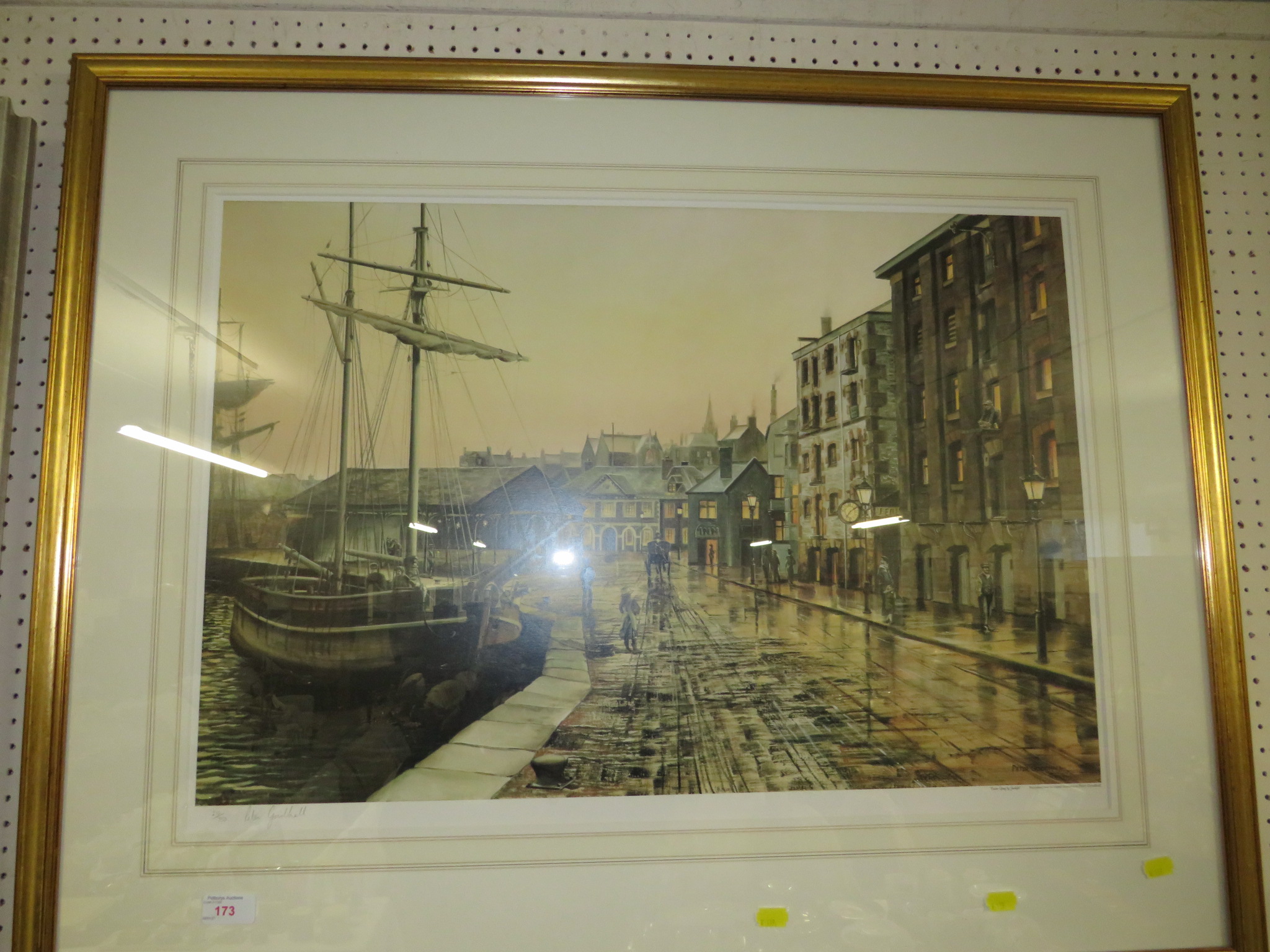 AFTER PETER GOODHALL, FRAMED AND GLAZED LIMITED EDITION COLOUR PRINT 'EXETER QUAY BY GASLIIGHT', - Image 3 of 3