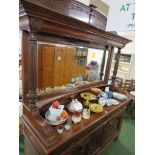 SUBSTANTIAL LATE 19TH CENTURY MAHOGANY SERVING SIDEBOARD, BEVELLED MIRROR BACK, REEDED COLUMN