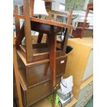 PAIR OF BEDSIDE TABLES AND WOODEN SIDE CHAIR.