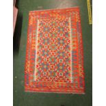 MULTI COLOURED RECTANGULAR CHOBI KILIM RUG WITH GEOMETRIC PATTERN (154 X 103 CM)