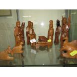 Carved wooden nativity scene of wooden figures