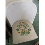 WHITE PAINTED BASKET CHAIR WITH TAPESTRY SEAT.