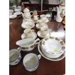 SELECTION OF TEA AND DINING CHINA , INCLUDING HARVEST PATTERN CUPS AND SAUCERS.