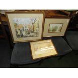 TWO FRAMED WATERCOLOURS TOGETHER WITH FRAMED PRINT