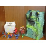 VINTAGE MASTERS OF THE UNIVERSE CASTLE PLAY SET WITH ACTION FIGURES.