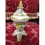 DERBY PORCELAIN FLORAL ENCRUSTED POT POURRI, PAINTED PUCE MARK