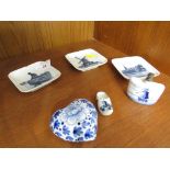 THREE MINIATURE ROYAL COPENHAGEN DISHES TOGETHER WITH THREE OTHER SMALL CERAMIC ITEMS