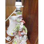 BERLIN STYLE CONTINENTAL PORCELAIN FIGURAL TABLE LAMP BASE WITH FABRIC SHADE (NEEDS REWIRING)