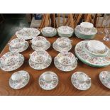 QUANTITY OF MINTON HADDON HALL PATTERN CHINA INCLUDING PLATES, COFFEE CUPS AND SOUP BOWLS