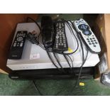 PHILIPS VHS VIDEO RECORDER AND SKY TV RECEIVER WITH REMOTES.
