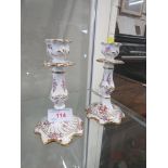 PAIR OF COALPORT CHINA CANDLE STICKS DECORATED WITH FLOWERS.