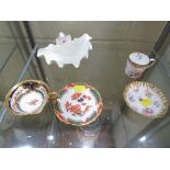 ROYAL CHINA WORKS SHELL DISH, COPELANDS MINIATURE CUP AND SAUCER, AND A SPODE MINIATURE CUP AND