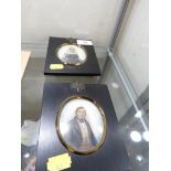 PAIR OF REPRODUCTION PORTRAIT MINIATURES OF LADY AND GENT BOTH SIGNED AND MARKED COPY.