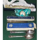 YARD O LED SILVER PROPELLING PENCIL WITH BOX, TWO KING GEORGE VI COMMEMORATIVE SPOONS WITH BOX,