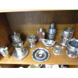 SILVER-PLATED COCKTAIL SHAKER, SILVER-PLATED BOTTLE HOLDERS, PLANTER AND OTHER METAL ITEMS (ONE