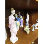 THREE ROYAL DOULTON FIGURINES OF LADIES - DAPHNE, FLORENCE AND HARMONY; TOGETHER WITH A FIGURE