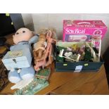 BOXED SEW REAL CHILDRENS SEWING MACHINE TOGETHER WITH A SELECTION OF MOSTLY GIRLS TOYS, DOLLS