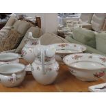 WINKLE AND CO CHINA DALKEITH PATTERN WASH BOWLS, WASH JUGS, CHAMBER POTS, SOAP DISH AND VASE