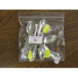 ELEVEN WHITE METAL TEA SPOONS WITH DANISH STAMPED MARKS, COMBINED WEIGHT 5.8 OZT