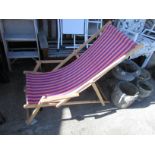 FOLDING WOODEN DECK CHAIR WITH STRIPED CANVAS SEAT